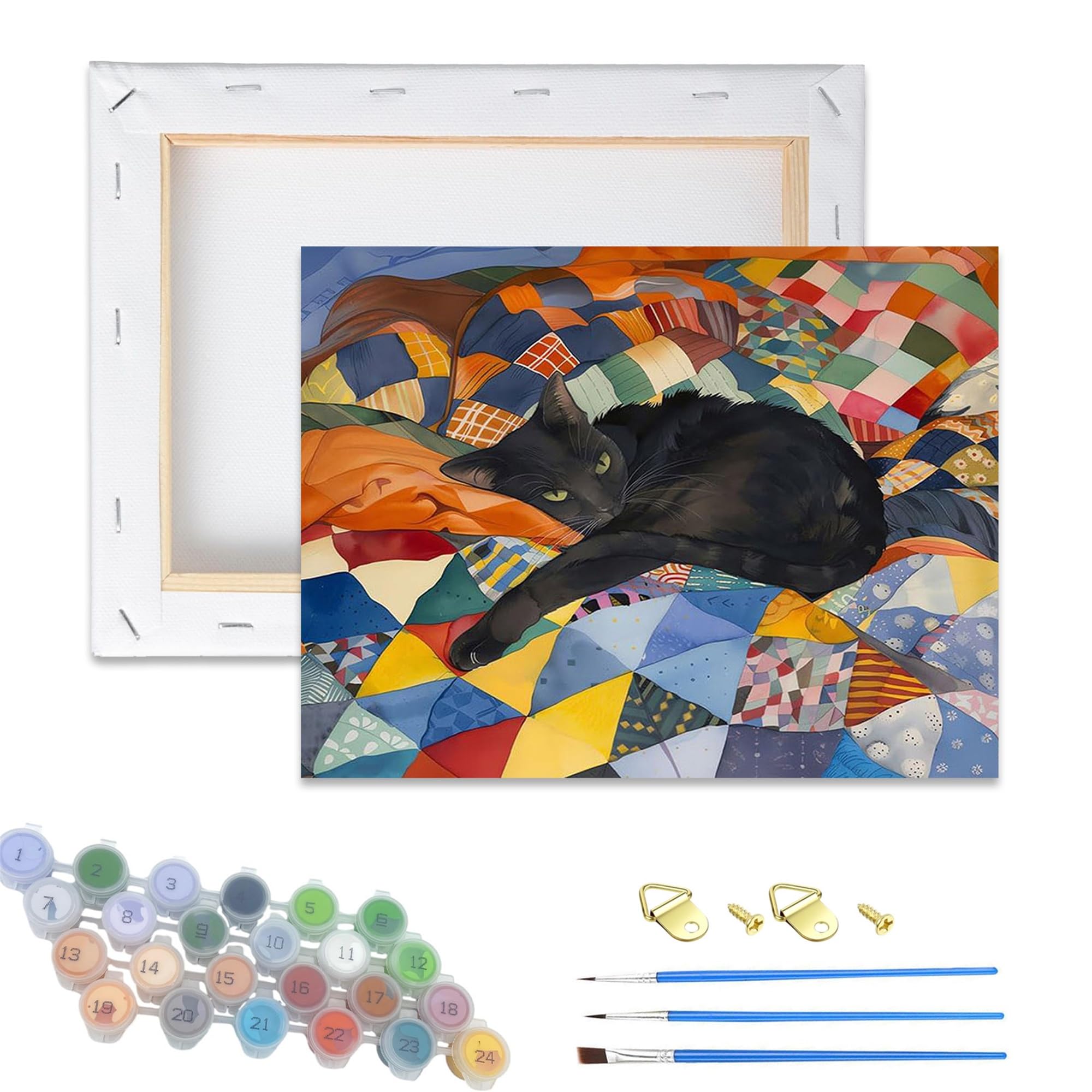 Nanjdian Cat2 Framed Paint By Number For Adults,Wooden Framed Painting Kits On Canvas Diy,Acrylic Color By Numbers For Adult Beginner,Gifts Decor For Home Wall Room (Cat2)