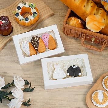 20pcs White Cookie Boxes 7x4.375x1.5 Inch Bakery Boxes with window
