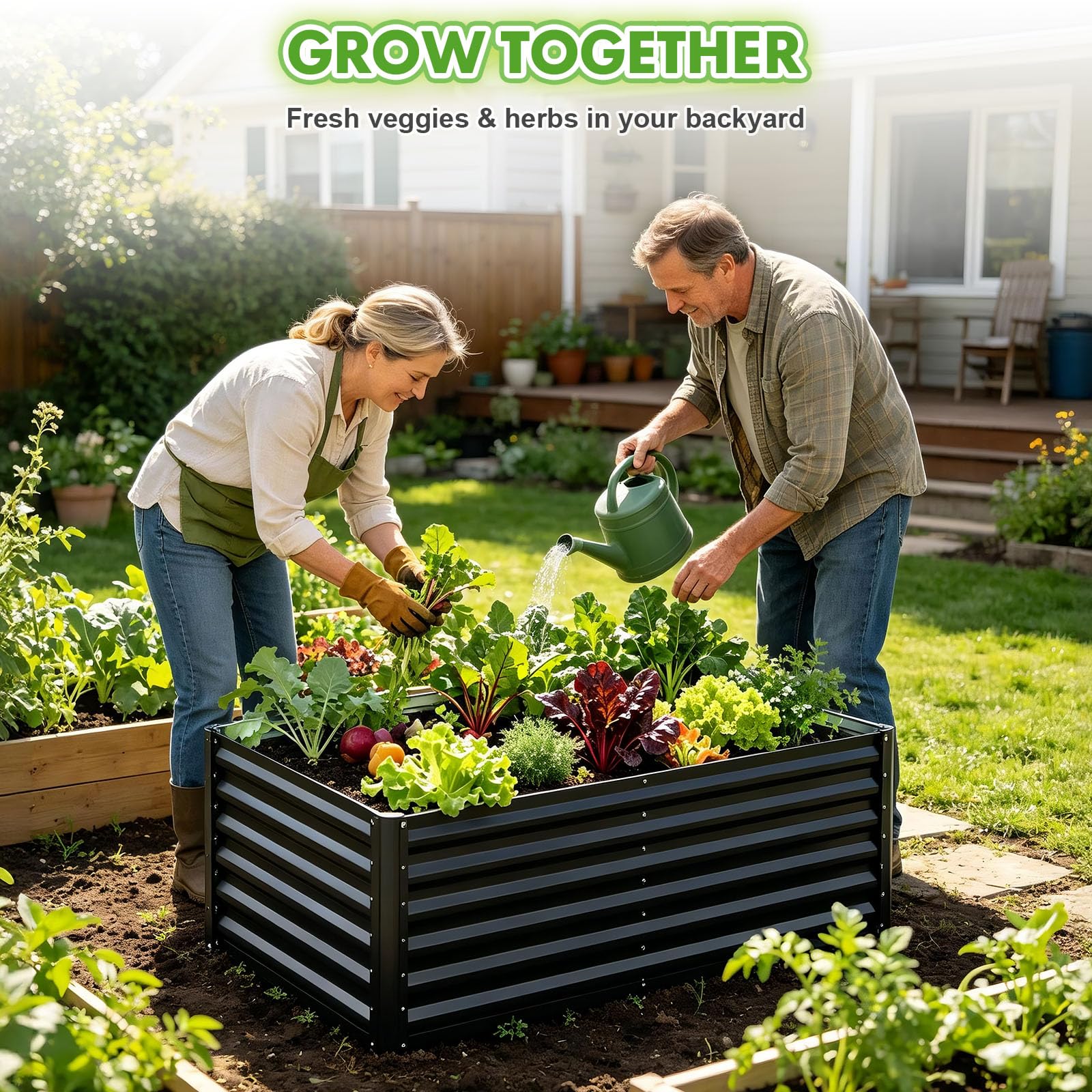 Podwyższona grządka metalowa 120 x 90 x 60 cm – ocynkowana grządka na warzywa, kwiaty i zioła, wytrzymała grządka ogrodowa z otwartym dnem, łatwy montaż (S, czarna)