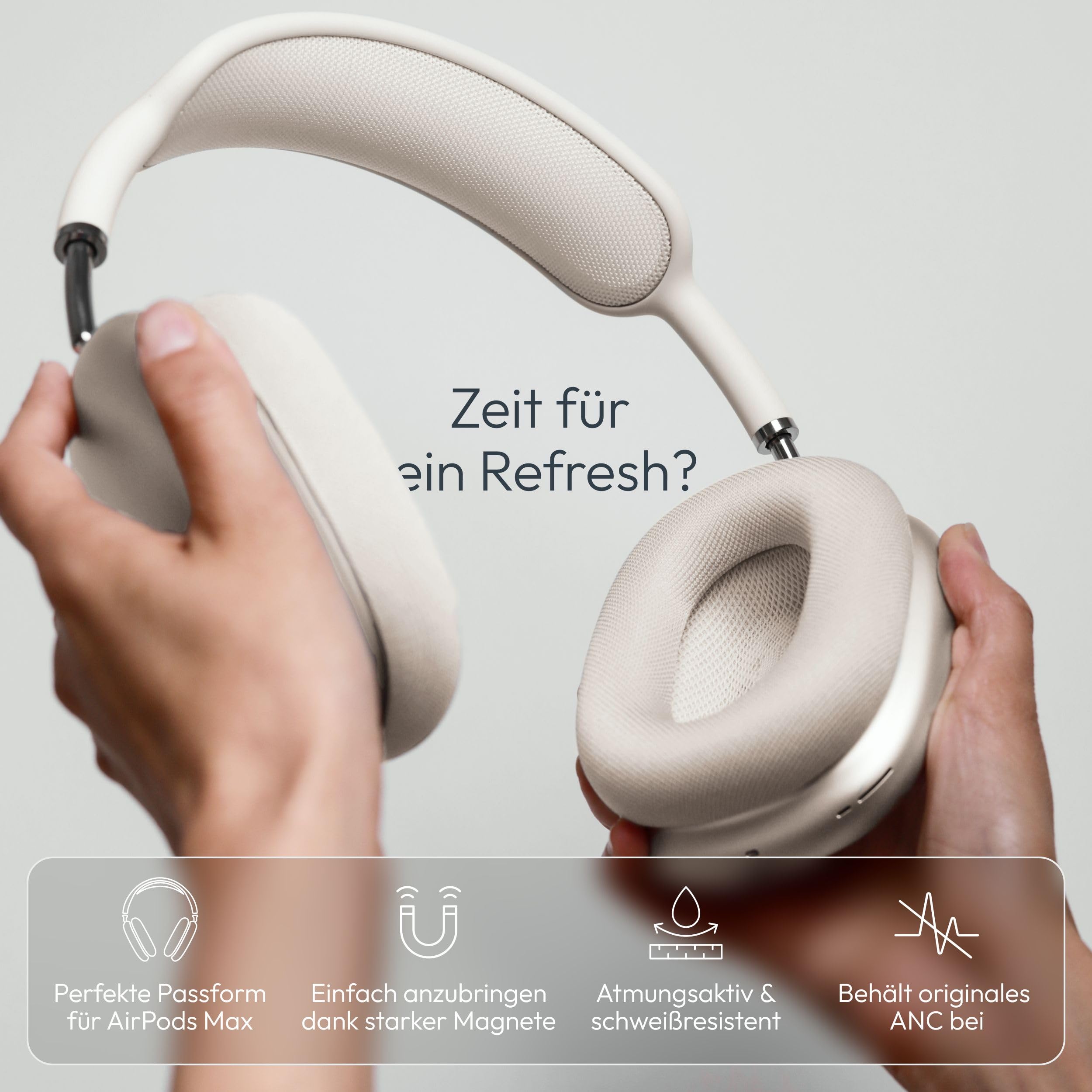 Vonmählen Air Cushions Coussinets de rechange pour AirPods Max, fixation magnétique, respirants et résistants à la transpiration, champagne