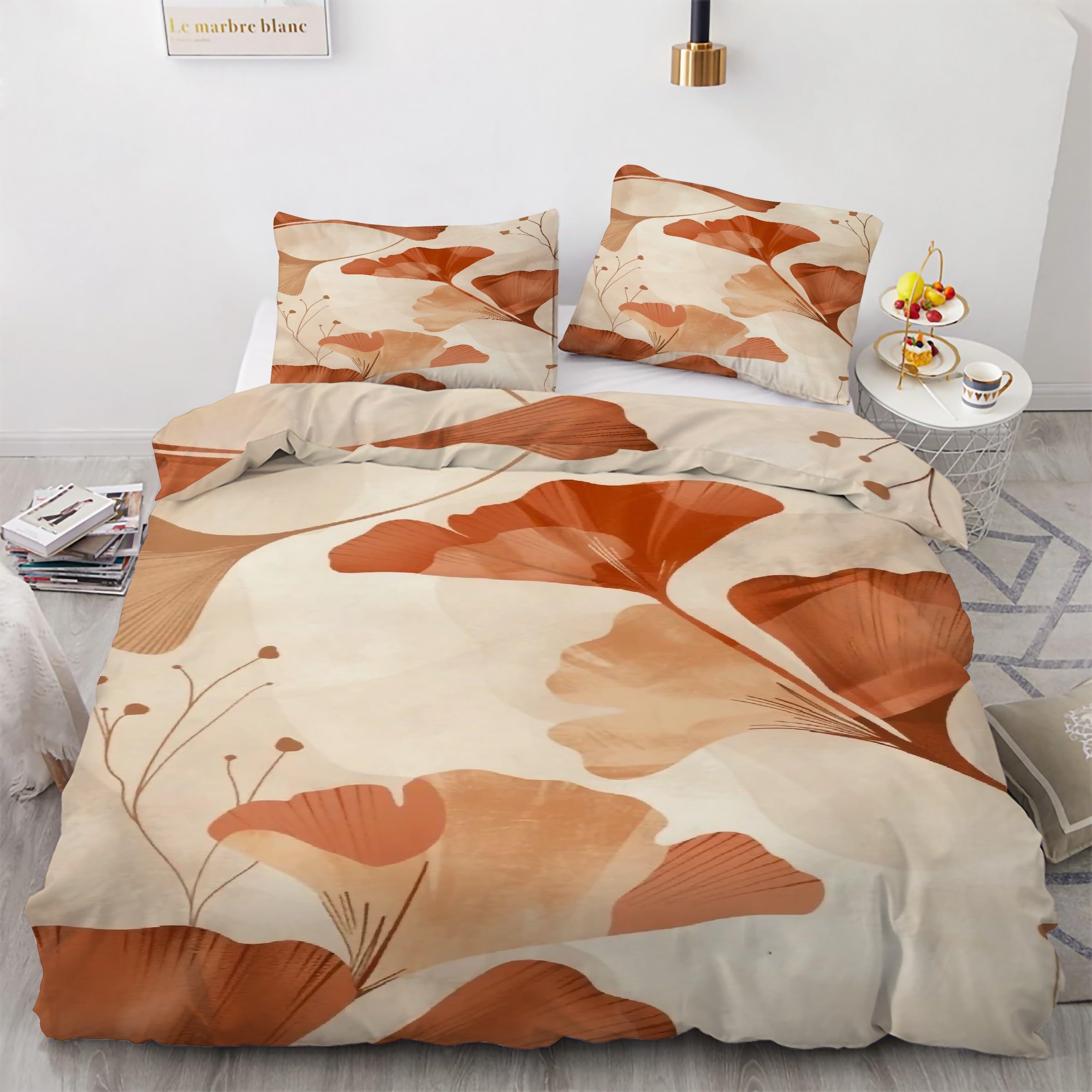 Parure de lit 90x190 ginkgo biloba avec sa housse de couette et ses deux taies d'oreiller