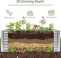 Vista 3 de Land Guard Cama de jardín elevada de metal galvanizado de 6×3×2 pies, caja de plantación elevada de raíz profunda de 2 pies, kit de cama de verduras