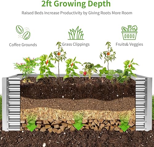 Miniatura 9 de Land Guard Kit de cama de jardín elevada galvanizada de 8 x 4 x 2 pies, macetas galvanizadas elevadas para exteriores, grandes camas de jardín