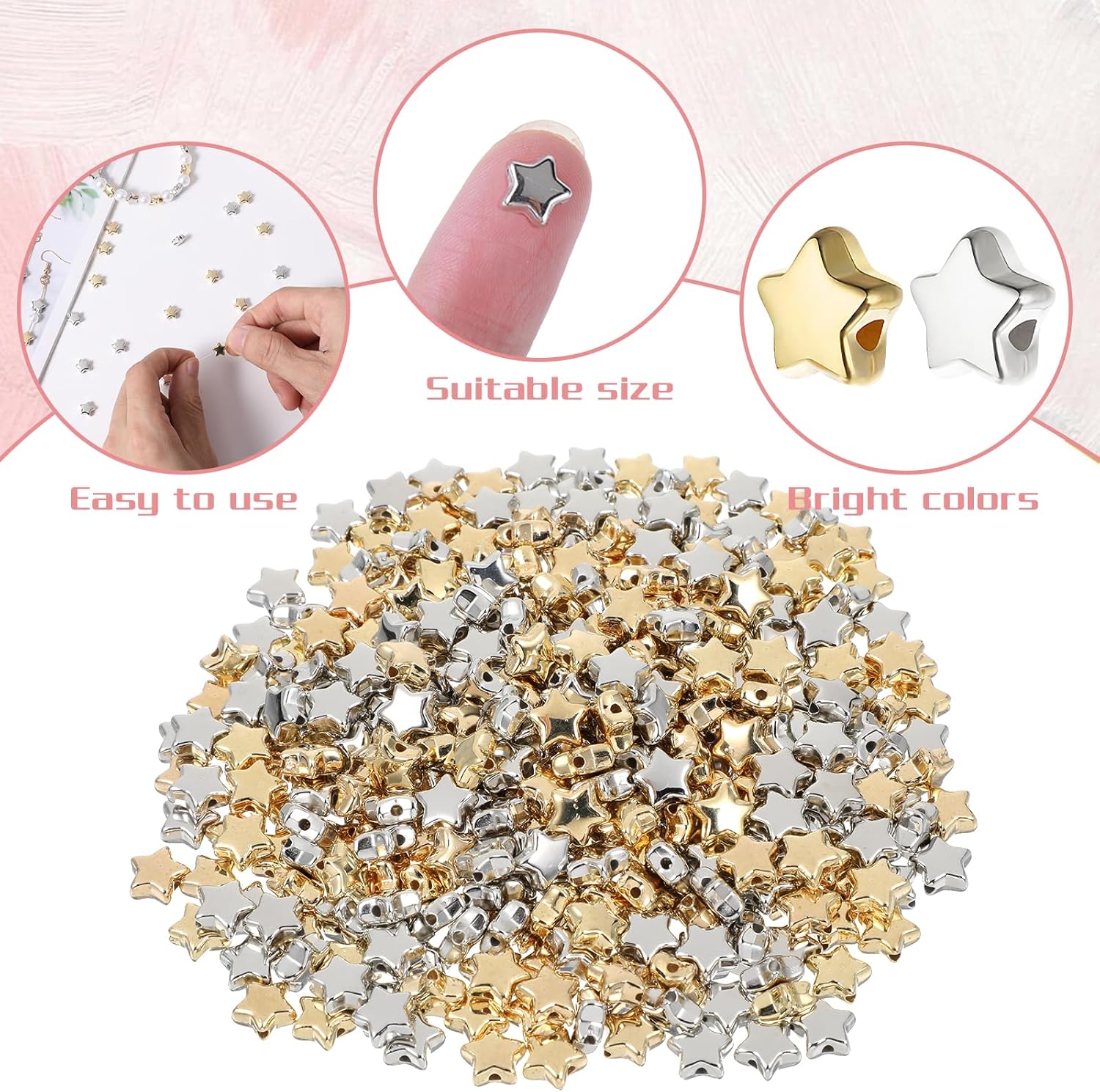 400Pcs Star Beads for Bracelets, 8.5 mm Gold Silver Star Beads for Jewelry Making, Large Hole Star Spacer Beads, Plastic Star Shaped Pony Beads for Necklace DIY Crafts Making - Image 3
