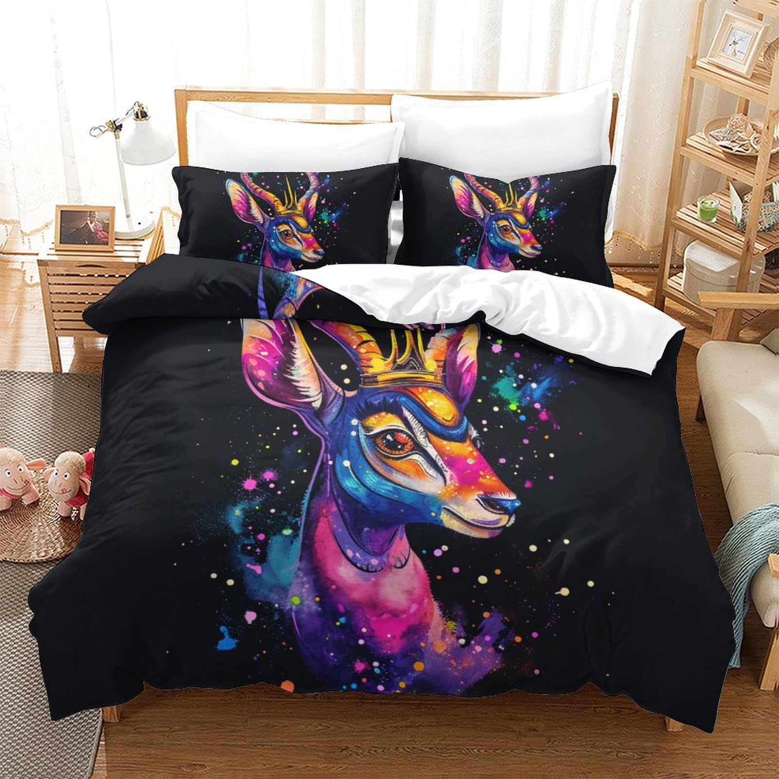 Housse de couette chèvre parure de lit 3 pièces microfbre super king 260x220cm douce