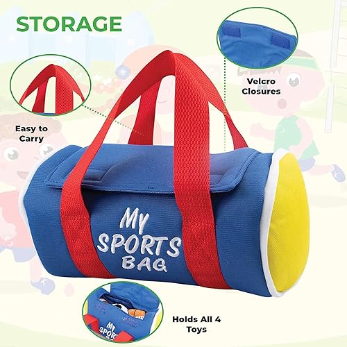 Miniatura 6 de Etna My Sports Bag, juego de juguetes de peluche – Juguetes sensoriales para niños pequeños con bolas de felpa que hacen sonidos deportivos y