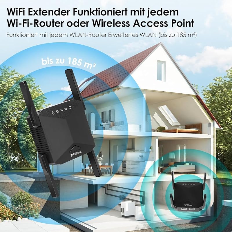zoeyzoey 1200 Mbps WiFi erősítő, Dual Band WLAN repeater 5GHz és 2.4GHz, WPS funkcióval
