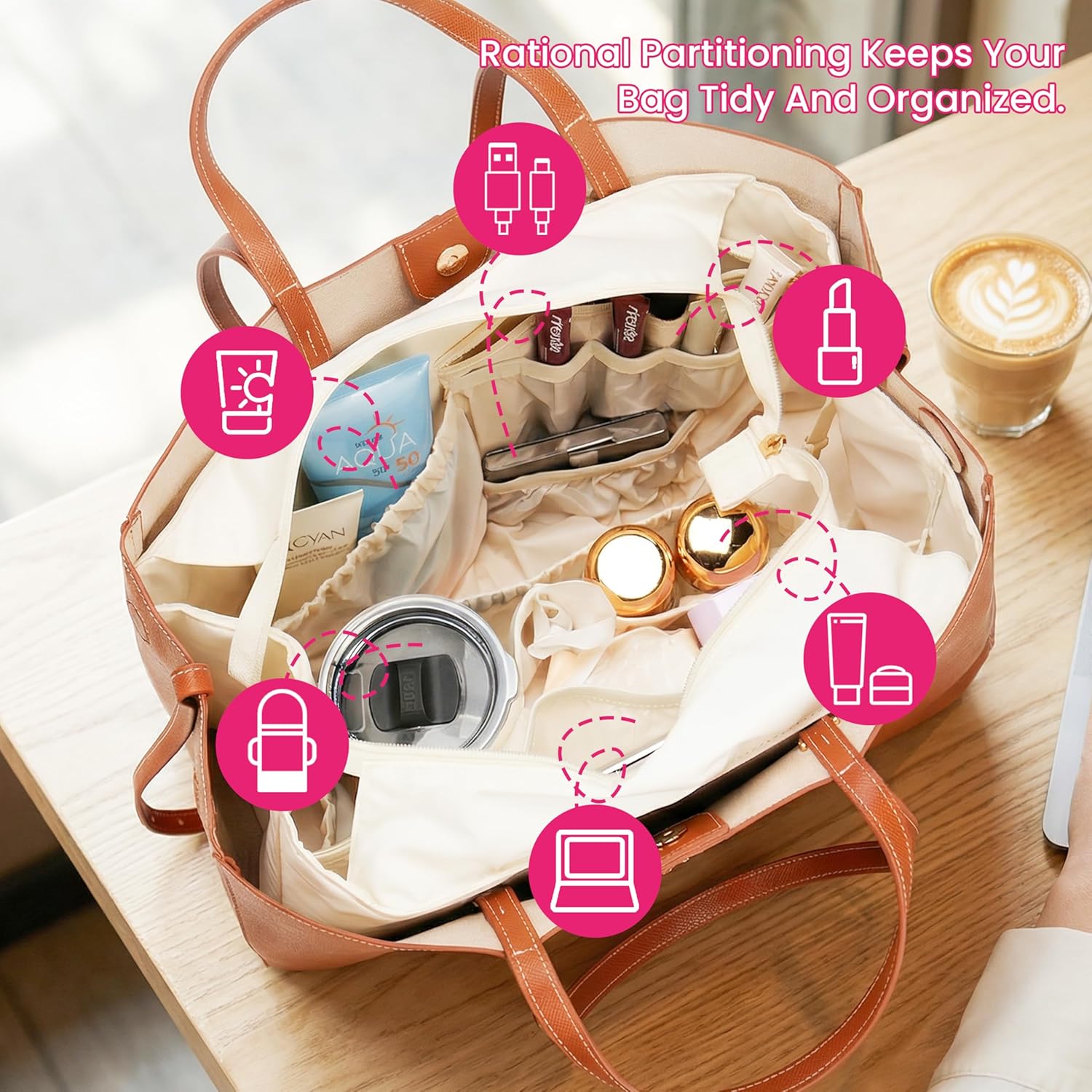 LUVCOSY Purse Organizer Insert - Perfect Fit Large Cyme Bags, Handbag Organizer, Waterproof Durable Nylon Material, Elegant Bag Insert (For Large Cyme Bags)