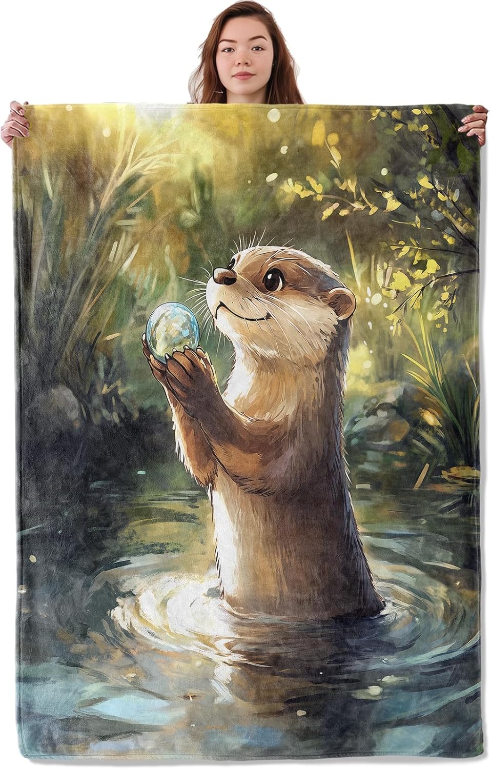 Cute Otter Blanket, Soft Warm Cozy Whimsical Cartoon Animal Throw Blanket Gifts for Adults Kids Women, Lightweight Fuzzy Comfy Flannel Blankets for Couch, Travel, Bed, House Decor 60×50 Inch