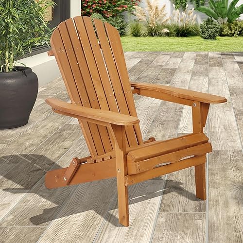 Folding Adirondack Chair Lawn Chair Wooden Outdoor Patio Chairs Fire Pit Lounge Seating Chairs All-Weather Resistant 350lb Weight Capacity for