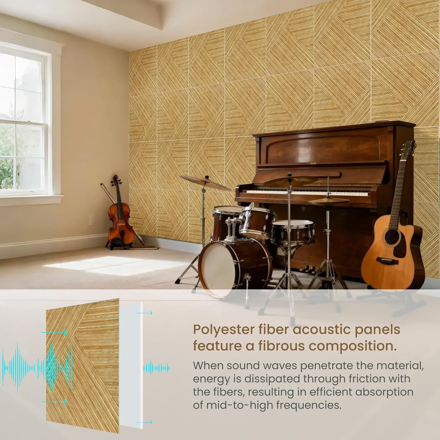 Acoustic Wall Panels, 6 Pack Total Size 70.8 x 47.2 Inches Soundproof Wall Panels, Decorative Acoustic Wall Panels, Self-Adhesive Sound Absorbing Panels for Home, Office, Studio