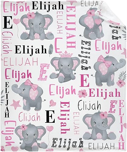 Avalokitesvara Manta personalizada con nombre de elefante para bebés, niños y niñas con nombre, regalos de cumpleaños personalizados para niños,