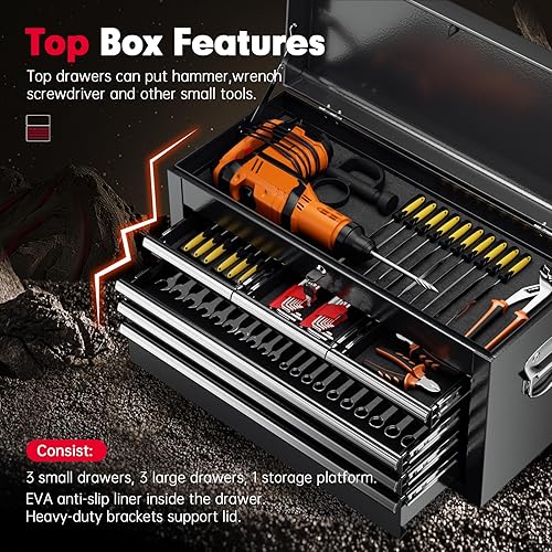 Miniatura 7 de Superday Cofre de herramientas de metal, 8 cajones con ruedas, gabinete de almacenamiento de herramientas desmontable con cerradura para garaje,