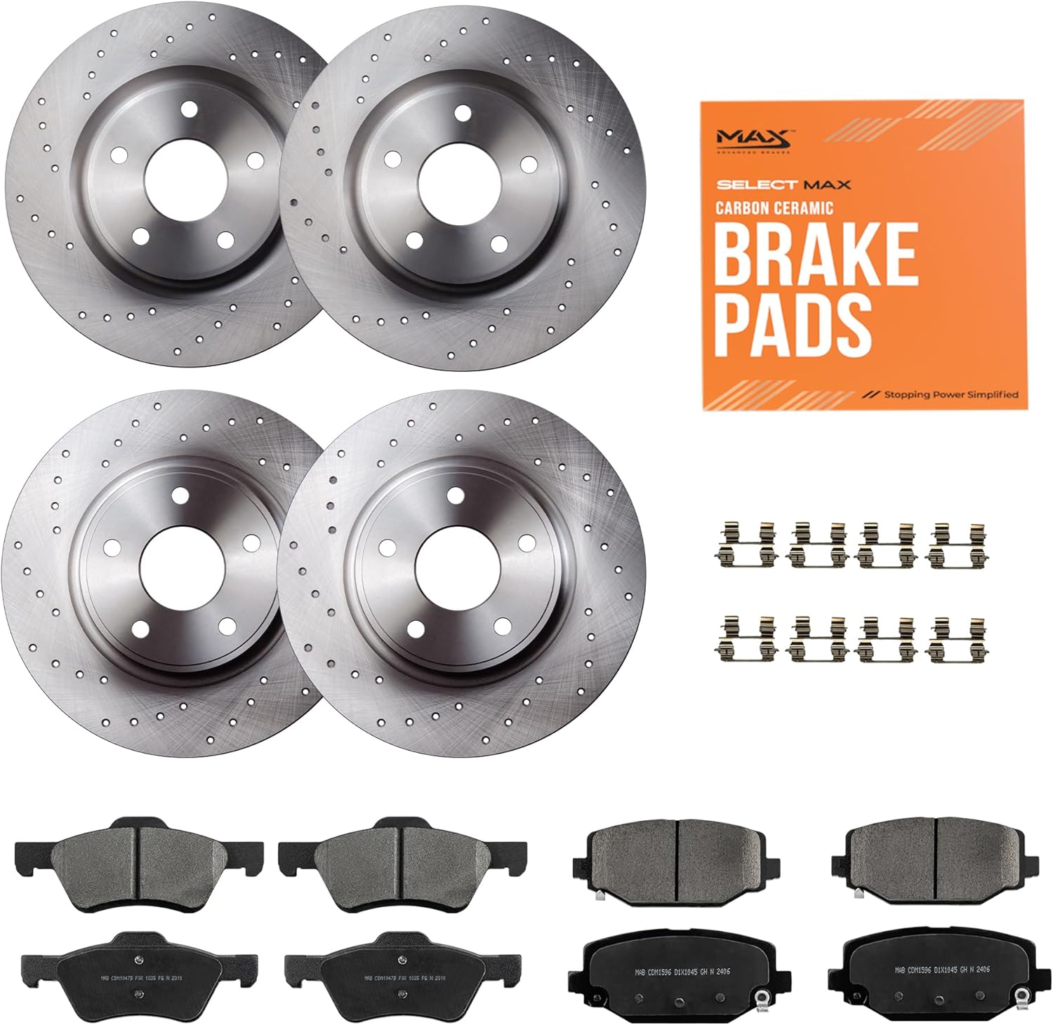 Max Advanced Brakes StyleMAX Front & Rear Brake Kit | Fits 2012-2019 Dodge Grand Caravan 2 Piston F Caliper | Brake & Rotor Kit for Daily Performance | Cross-Drilled Rotors & Ceramic Brake Pads