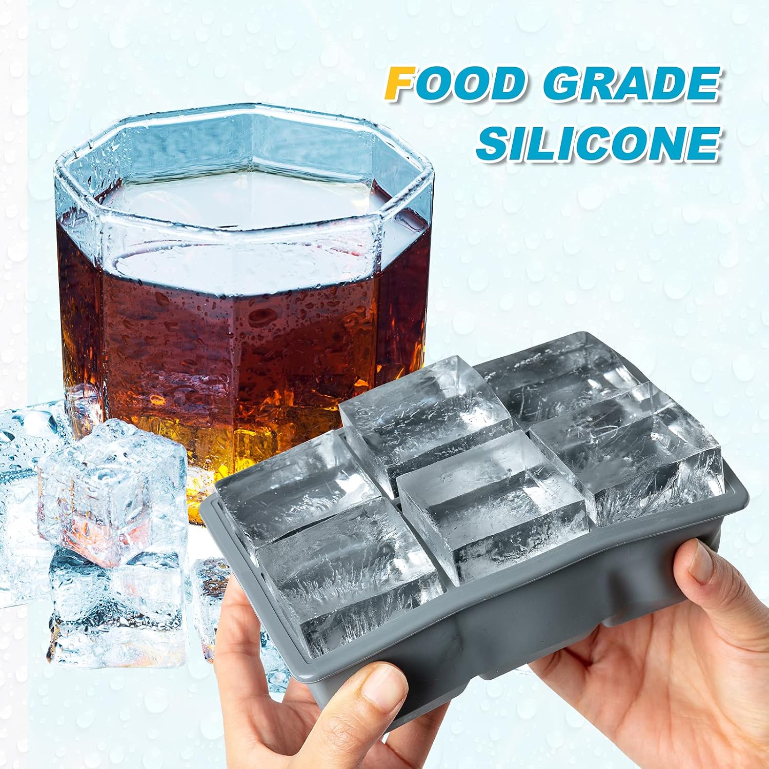Ice Cube Tray, Katbite Large Silicone Ice Cube Trays for Freezer, Sphere Ice Cube Mold for Whiskey, Red Wine, Cocktail, Non-stick Easy to Release