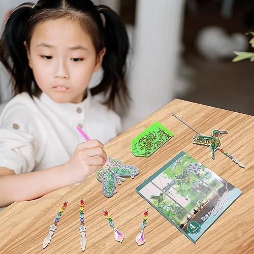 Miniatura 6 de Bingcute Atrapasoles de pintura artística de diamante, 4 piezas de atrapasoles de sol, kits de pintura de arte de diamante para niños, manualidades