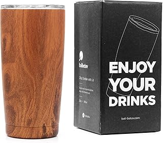 BALIBETOV 591ml Thermobecher Kaffee to Go - Edelstahl Isoliert Kaffeebecher to Go - Ideal für Reisen, Outdoor, Tee, Wein, Bier und mehr (Holz)