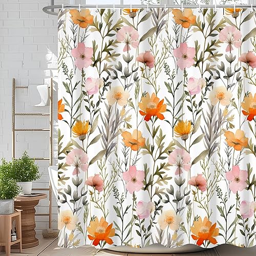 Miniatura 27 de Cortina de ducha de eucalipto verde salvia Velaequezii con plantas de acuarela, hojas botánicas de primavera impresas, cortina de baño impermeable