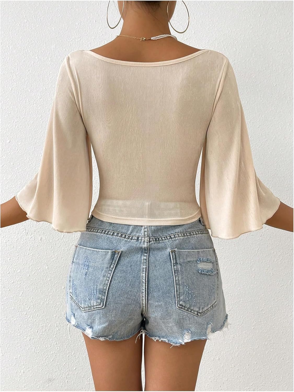 Floerns Women's Casual Ruffle 3/4 Sleeve Blouse Draped Cowl Neck Office Tops - Image 3