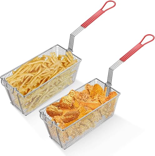 Vista 38 de WeChef - Cesta comercial para freidora de 8.8 libras, gran capacidad, 13 x 12 x 5 pulgadas, cesta de freidora de construcción resistente con mango