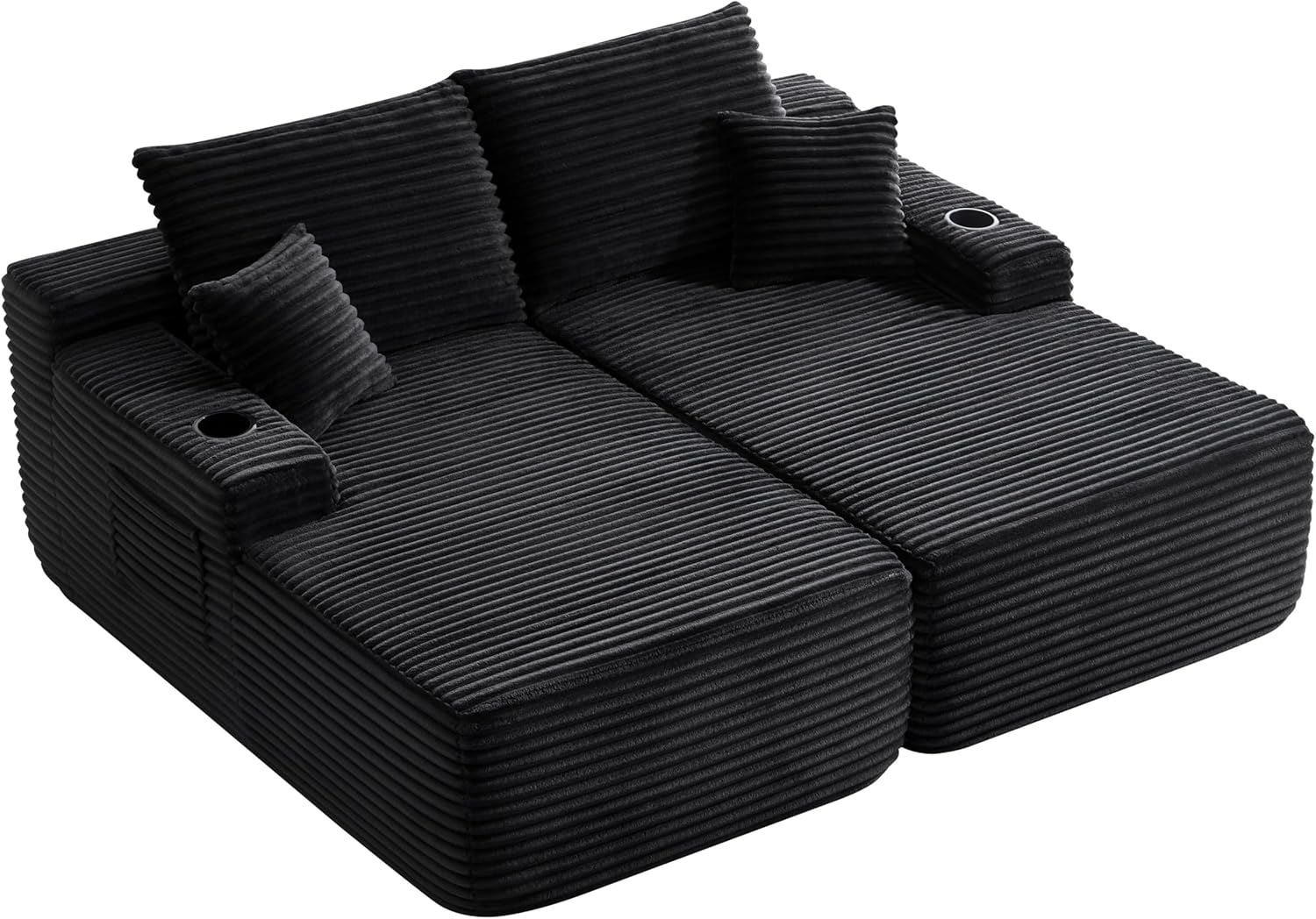 69-Inch Fluffy Corduroy Boneless Sleeper Daybed Loveseat Double Recliner Chaise Lounge Sofa Couches, Floor Cloud Sofa Chaise W/4 Pillows for Home Apartment Living Room