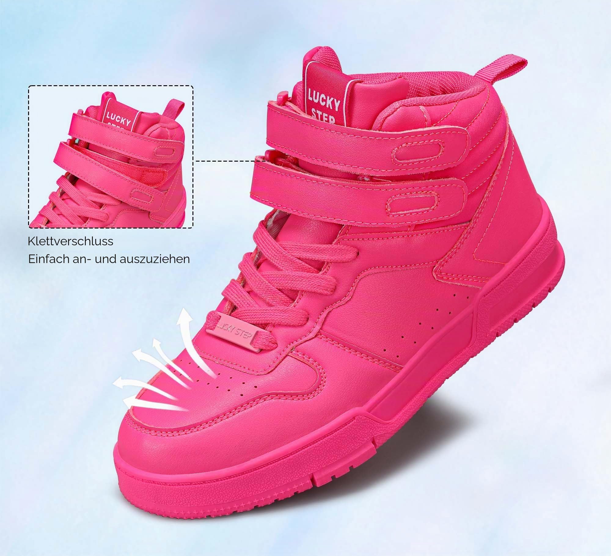 LUCKY STEP Damen-High-Top-Sneaker Basketball-Stiefeletten Turnschuhe mit Klettverschluss - lässige Kunstleder-Sneaker