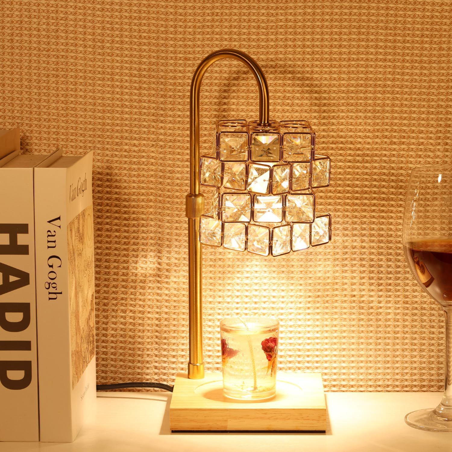 Candle Warmer Lamp with Timer and Dimmer, Electric Wax Warmer Height Adjustable,Table Light Imitated Crystal Shape No Flame with 2 Bulbs,Home Bedroom Decor, Birthday Gifts for Women Mom