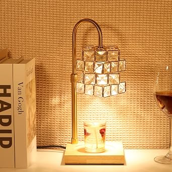 Candle Warmer Lamp with Timer and Dimmer, Electric Wax Warmer Height Adjustable,Table Light Imitated Crystal Shape No Flame with 2 Bulbs,Home Bedroom Decor, Birthday Gifts for Women Mom