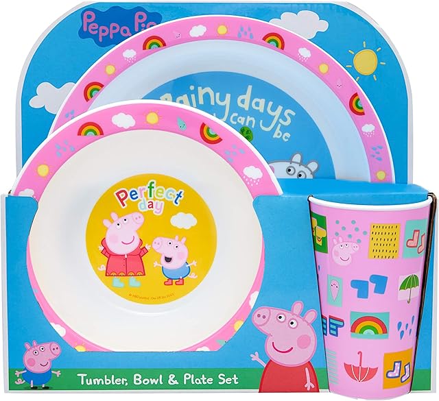 Peppa Pig Perfect Day Kids Tableware 3 Piece Reusable PP Plate, Bowl & Cup Children  Peppa, George Tumbler & Dinnerware Set for Mealtimes  for 24 Months & Up, Re-usable Plastic, Pink