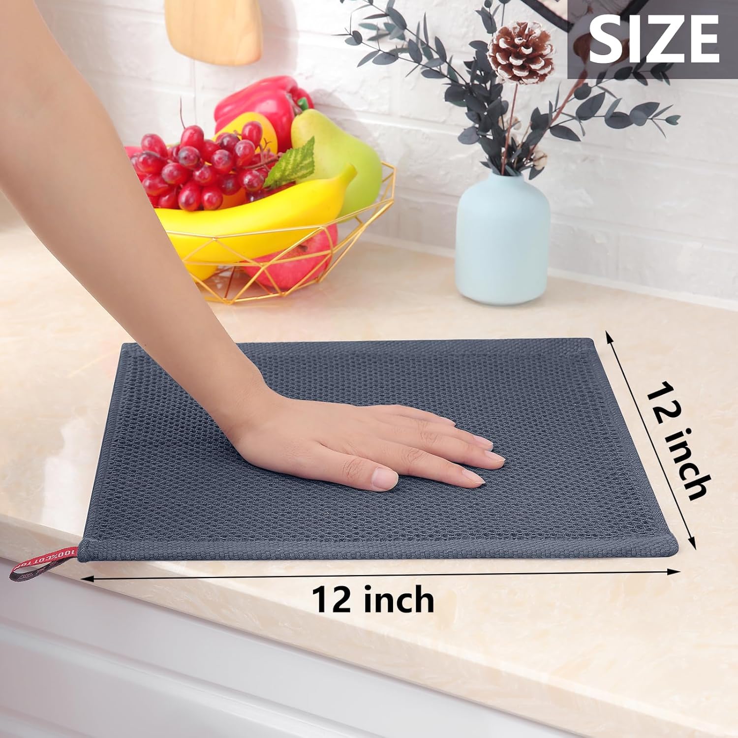 Homaxy 100% Cotton Waffle Weave Kitchen Dish Cloths, 4-Pack Ultra Soft Absorbent Dish Towels, Quick Drying Dish Rags, 12 x 12 Inches, Dark Grey thumbnail