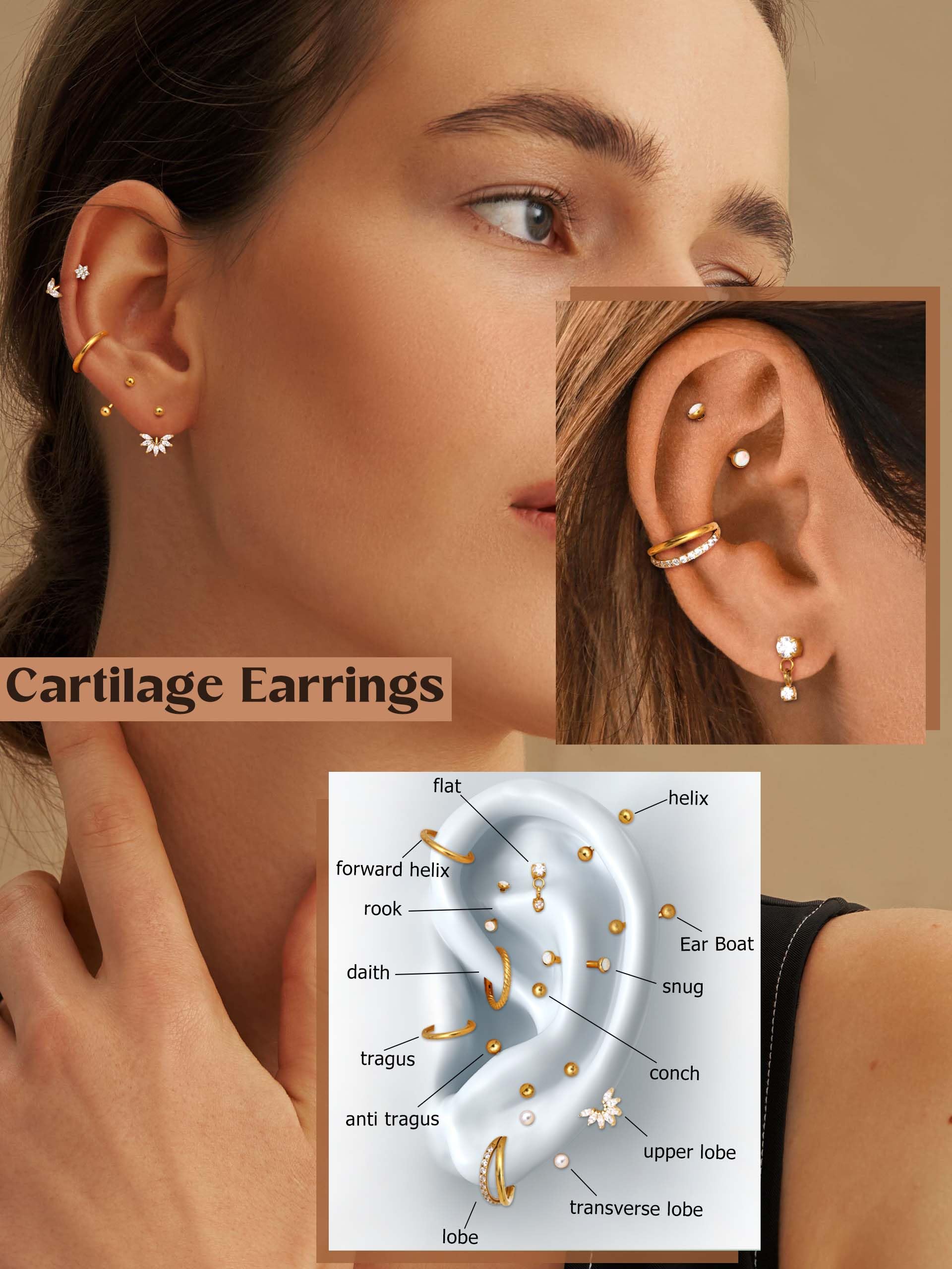 MILACOLATO 14 szt. Rook Eye Brow Piercing biżuteria dla kobiet