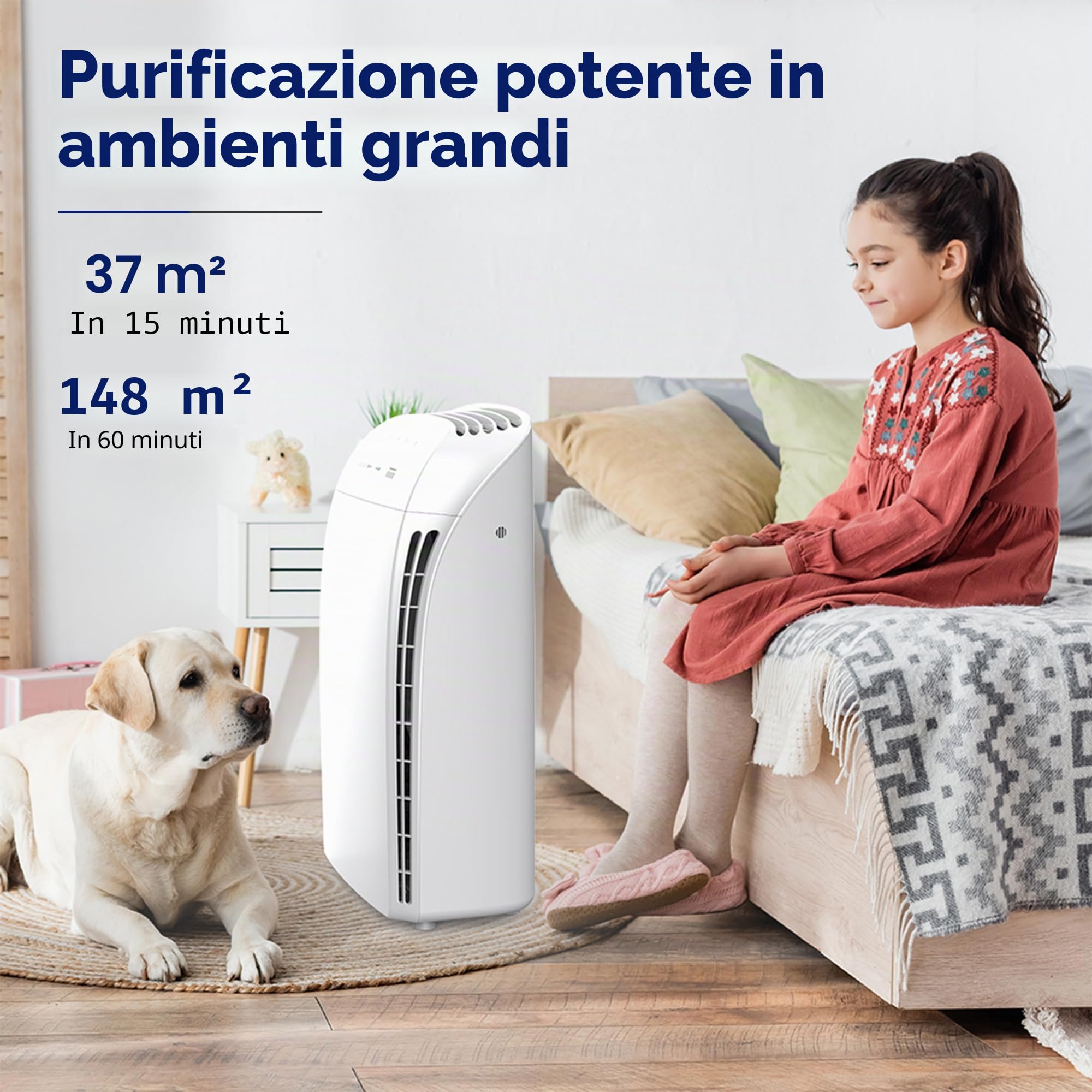 Membrane Solutions MSA3 Purificatore d'Aria per Grandi Spazi Fino a 147 m², Depuratore d'Aria con Filtro HEPA, 22dB Silenziosa, Contro 99,97% dei Allergeni, Polveri, Pollini, Odori, Fumo