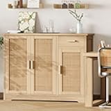 Rattan Sideboard Cabinet with Storage, Sideboard Buffet Cabinet with Doors, Kitchen Storage Cabinet with Drawer, Coffee Bar, Accent Console Table for Living Room, Hallway, Natural CWG010M