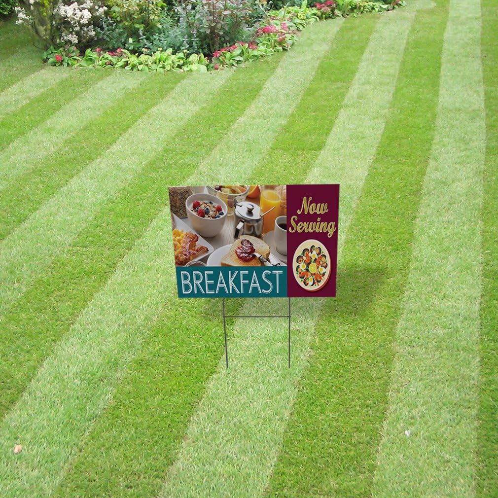 Weatherproof Yard Sign Now Serving Breakfast Advertising Printing A Pink Lawn Garden Sales Ideas 18x12 Inches 2 Sides Print