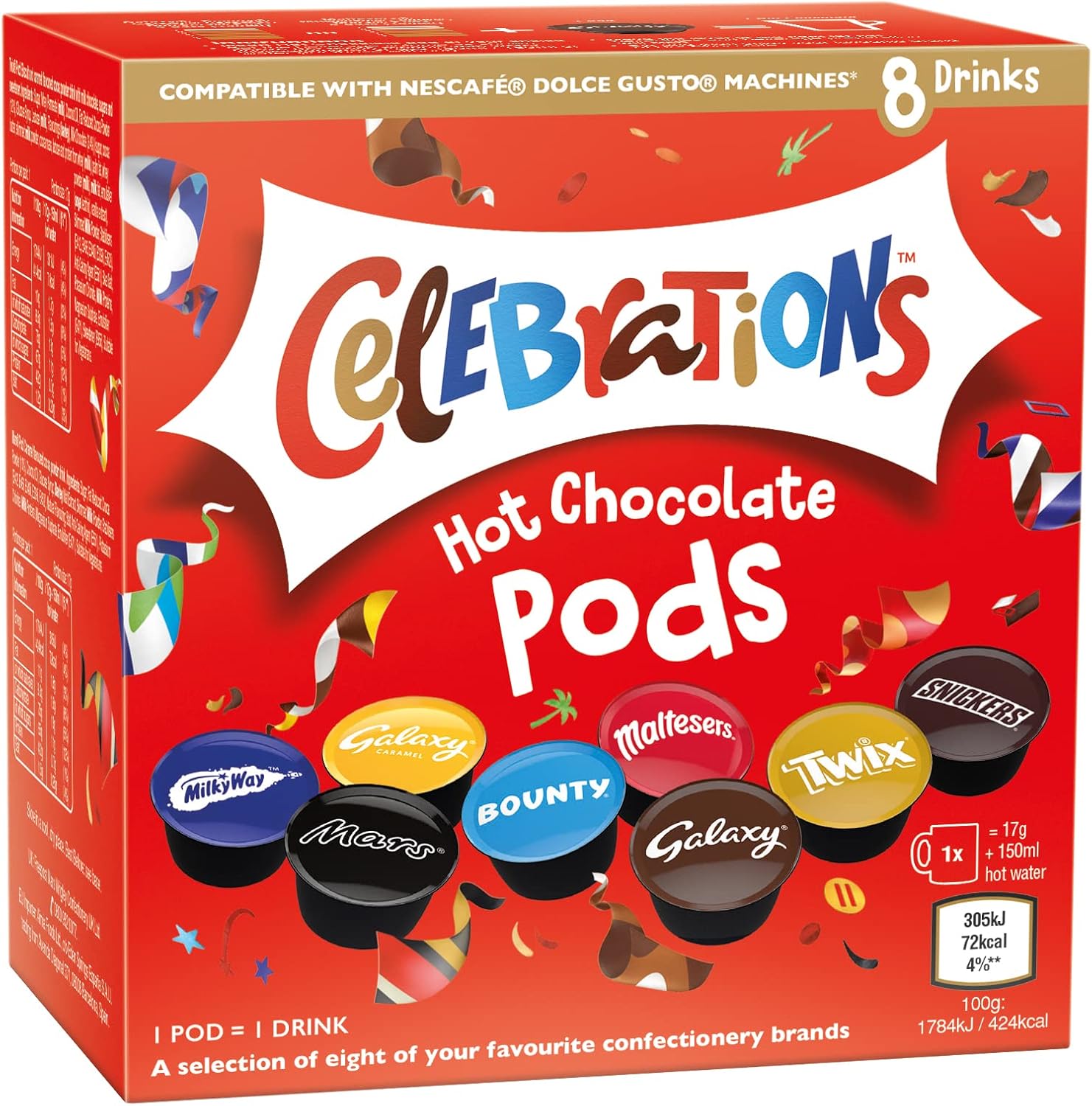 Celebrations Hot Chocolate Dolce Gusto Compatible Pods 5 Boxes x 8 Pods