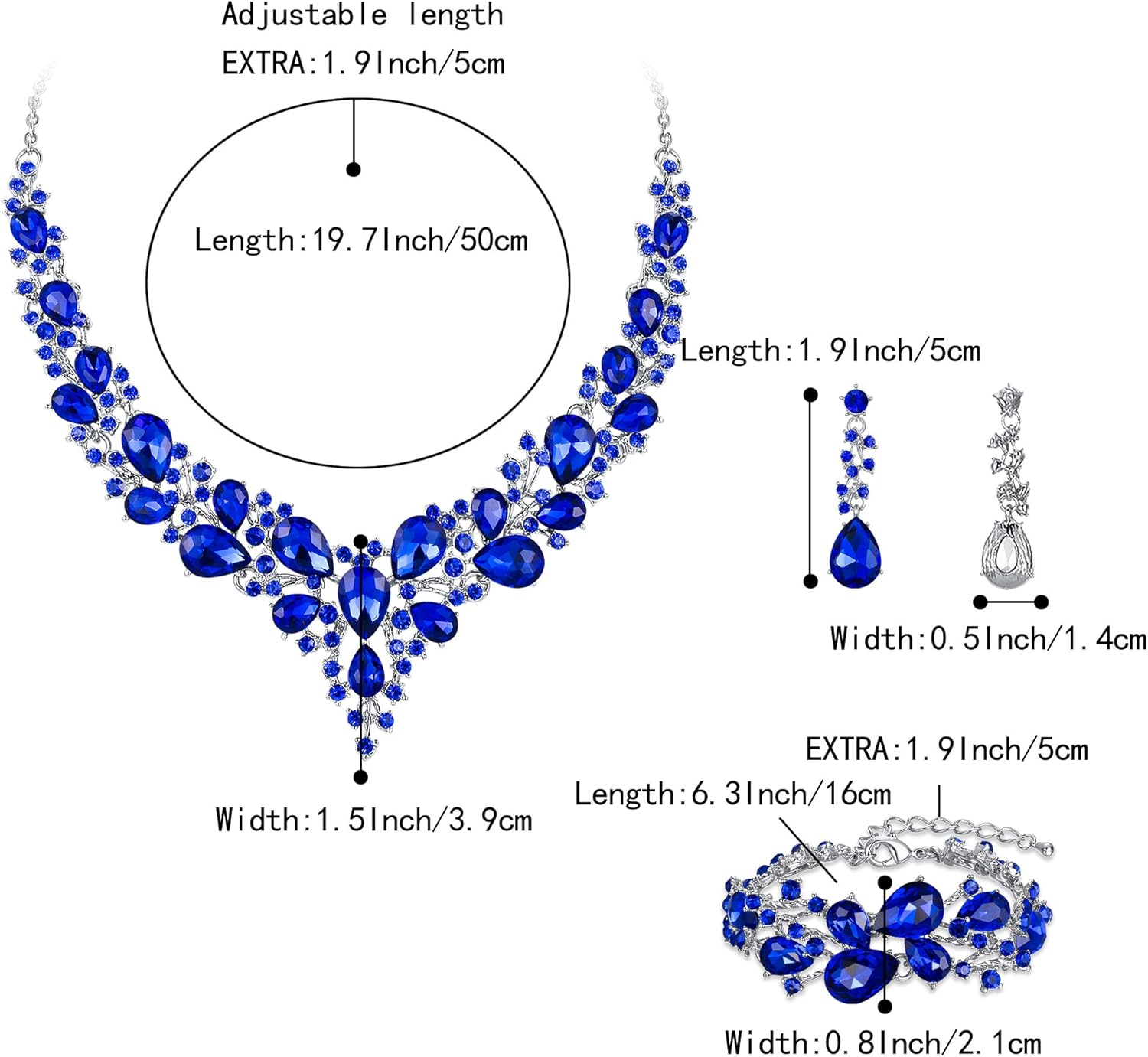 BriLove Wedding Bridal Jewelery for Women Austrian Crystal Teardrop Cluster Statement Necklace Dangle Earrings Link Bracelet Set - Image 6