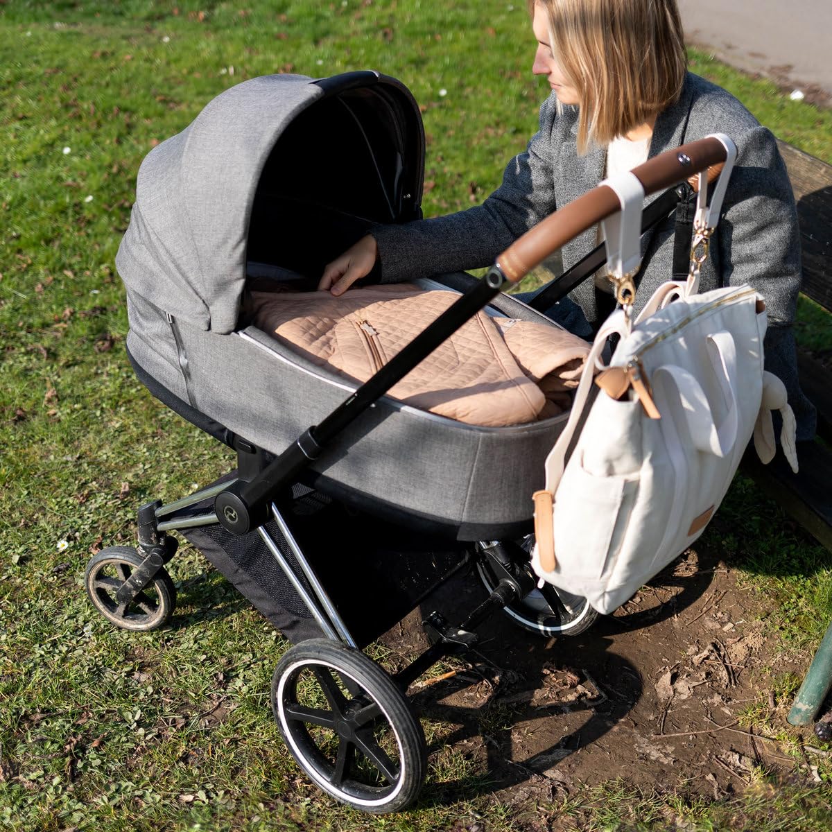 BEMINI - BISIDE Nid d'ange 0-12m - Modèle Universel 3 & 5 Points - Pady Quilted + Jersey - (Beige)