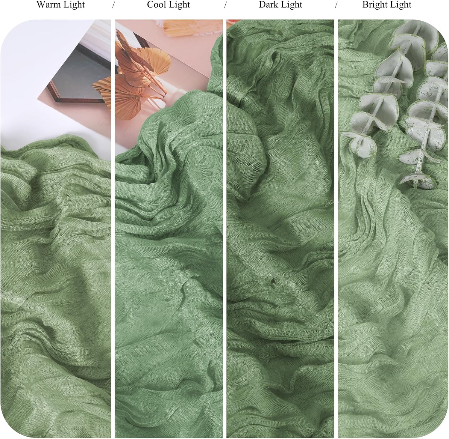 12 Pack Sage Green Cheesecloth Table Runner 10FT Boho Gauze Cheese Cloth Table Runner Rustic Sheer Fabric Table Runners for Wedding Bridal Shower Baby Shower Party(21.5×120 Inch)