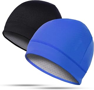 2 Pack Thermal Skull Caps for Men Women Wind-Resistant Fleece Beanie Hats Cold Weather Helmet Liners for Cycling