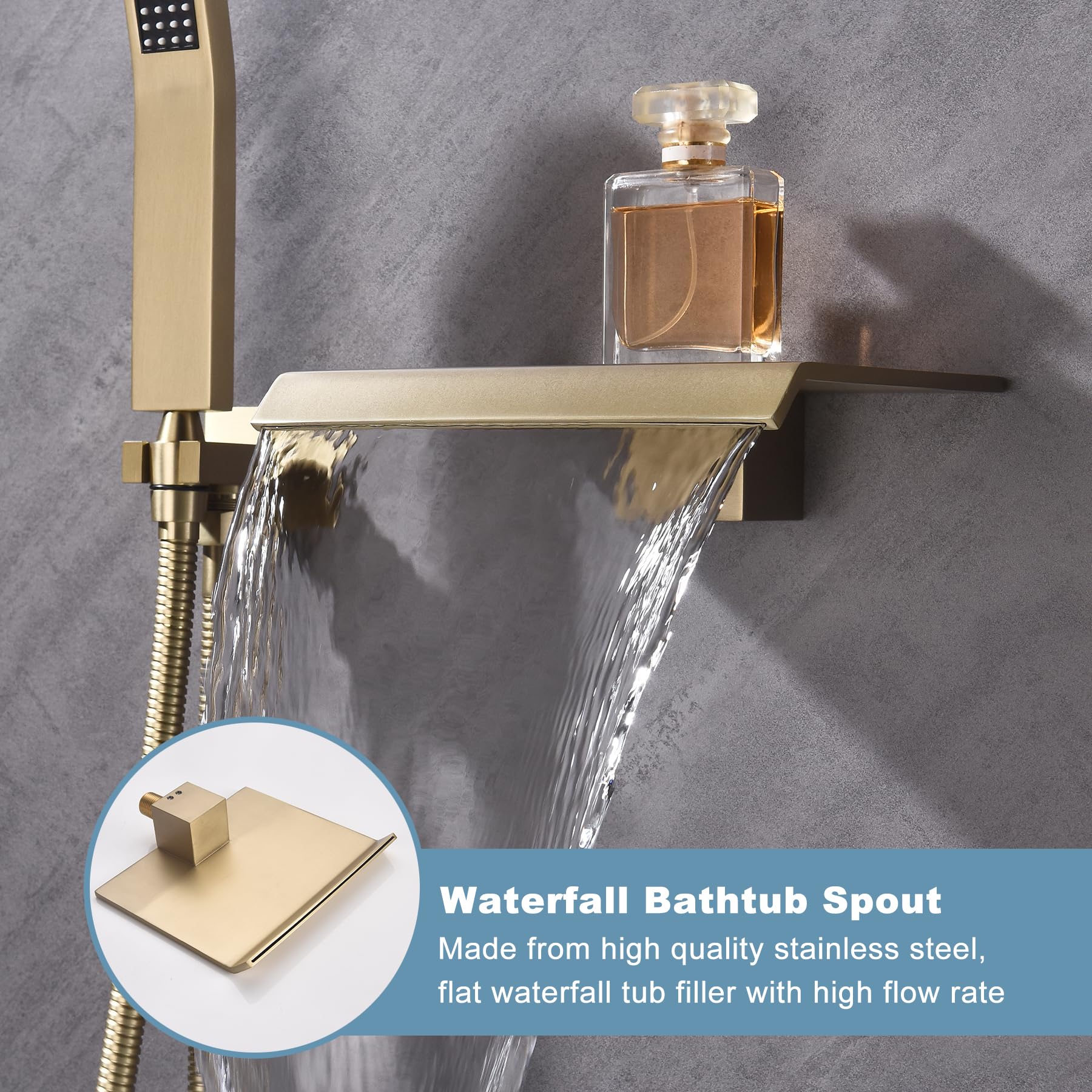 Juego de grifo de bañera de cascada con pulverizador