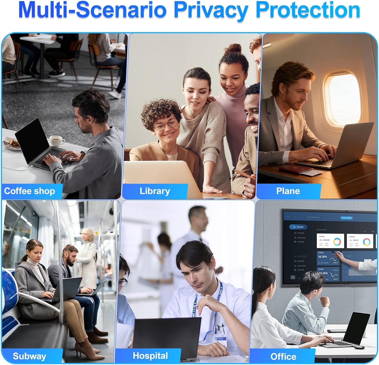 Magnetic Laptop Privacy Screen 13.3 Inch 16:9 Display, Removable Computer Screen Privacy Shield, Anti-Glare Blue Light Protector Compatible with Dell Hp Lenovo Acer Asus Samsung