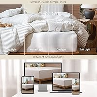 Vista 8 de MooMee - Sábana bajera ajustable con bolsillo profundo, 100% algodón suave y transpirable, se adapta a colchón profundo, rayas verticales grises