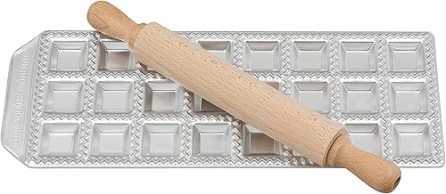 Miniatura 2 de Imperia - Bandeja de mini ravioles con rodillo de madera - Acero inoxidable italiano - Hace 24 mini cuadrados (127-24) - Accesorio para hacer pasta