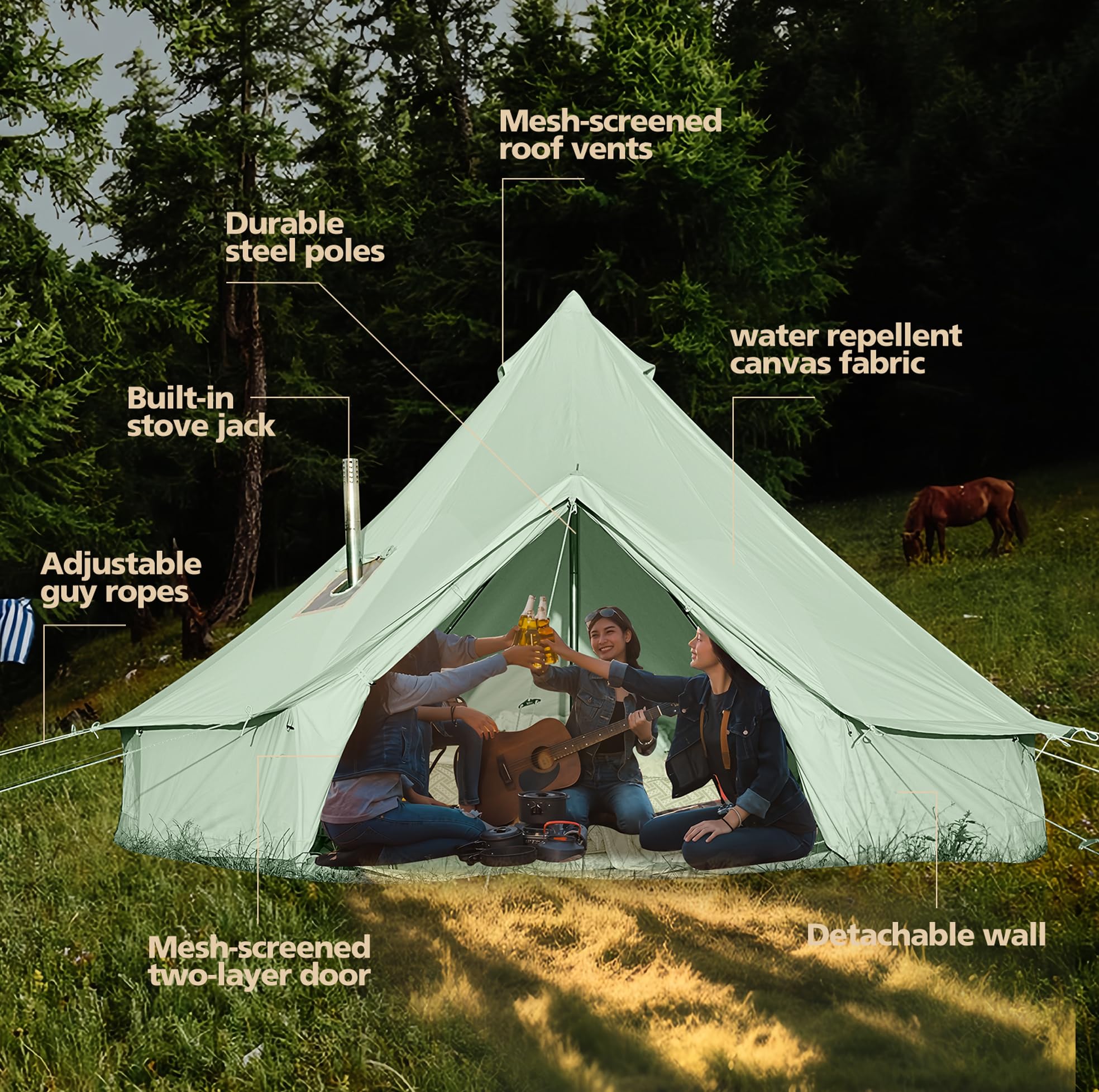 キャンバスコットンテント　大型テント Amazon | Dream House 大型広々としたアウトドア防水コットン