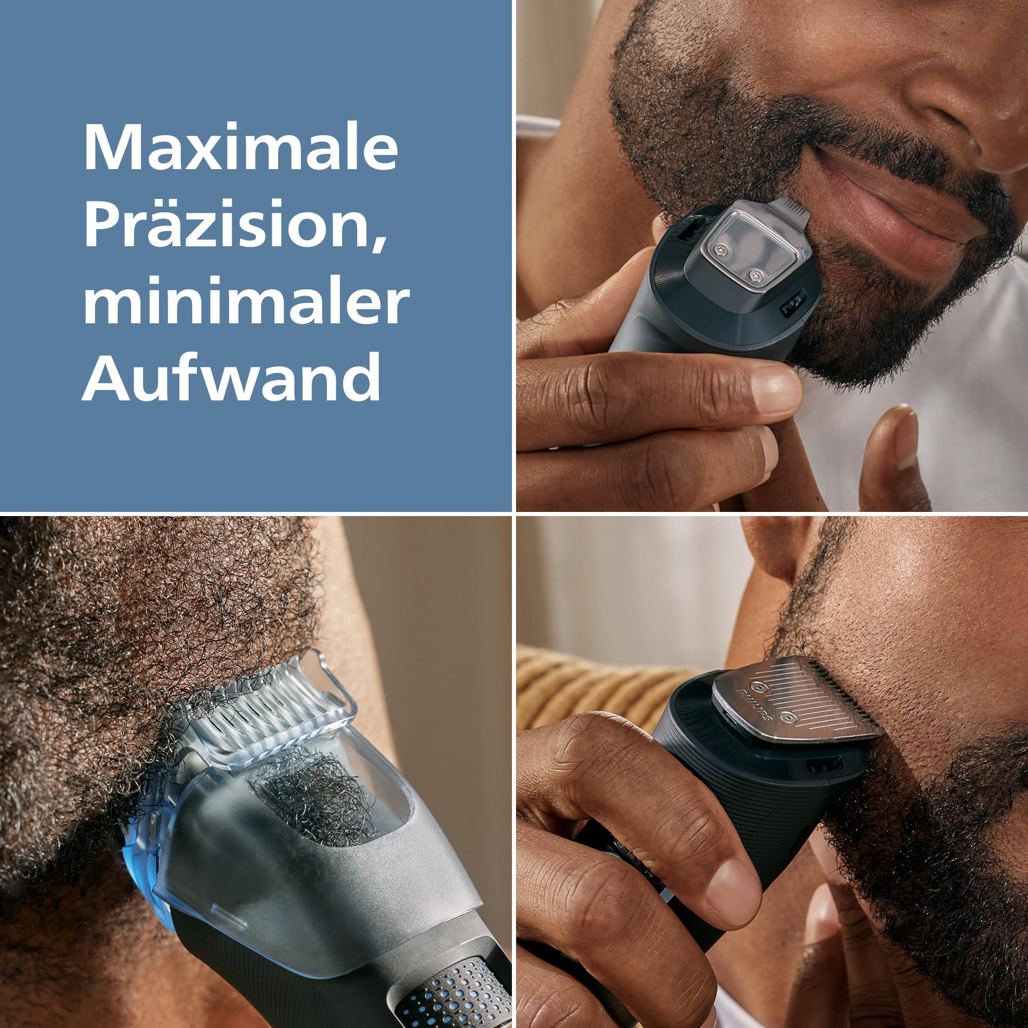 Philips Bartschneider 5000er-Serie – selbstschärfende Metallklingen, 40 Längeneinstellungen, BeardSense-Technologie, Haarkollektor, 100% wasserdicht, Reiseetui, Modell BT5765/15