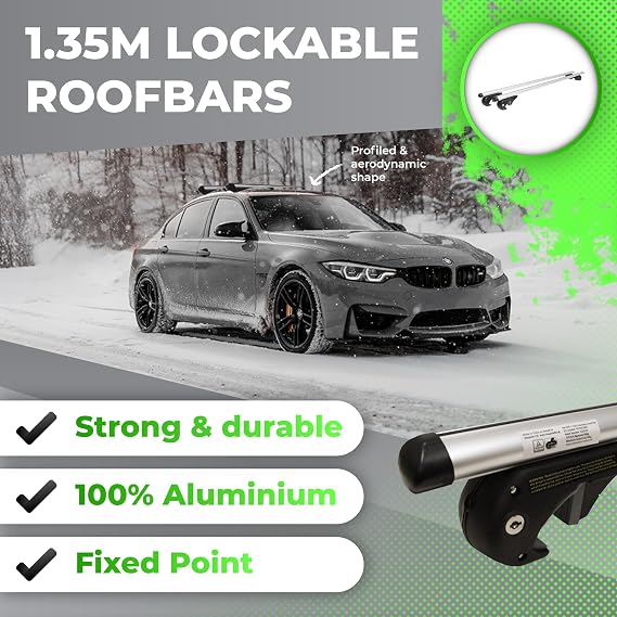 Aluminium Lockable Roof Rail Railing Rack Bars Compatible For Cars With Raised Roof Rails - TUV/GS Tested (1.35 Meters)