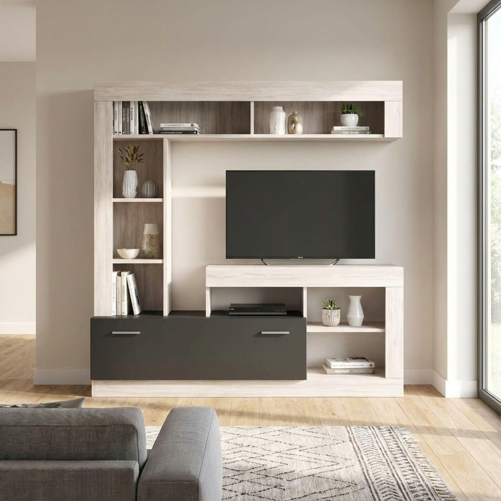 milani home - parete attrezzata porta tv soggiorno moderna di design 170x42x170 h
