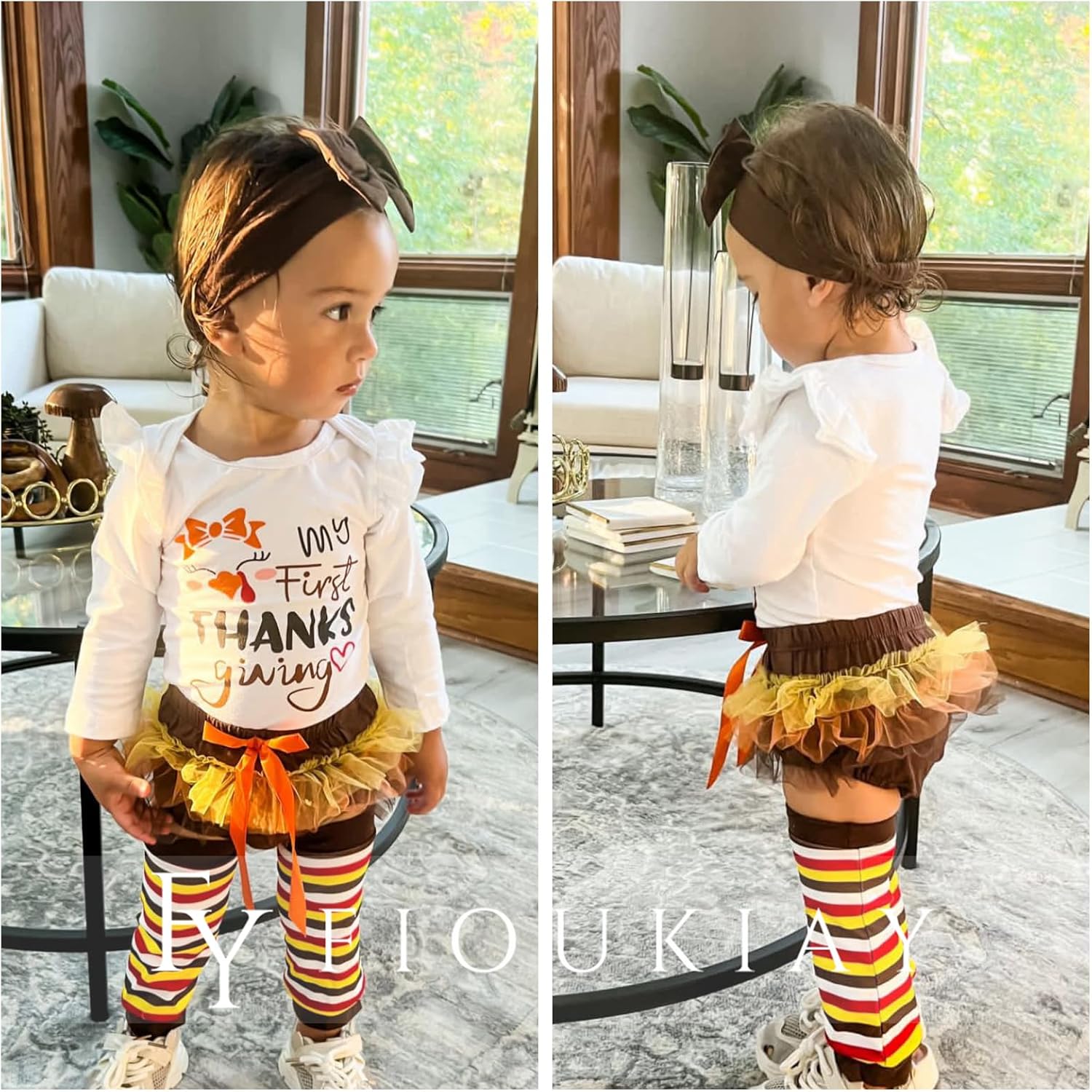 fioukiay Newborn Baby Girls Thanksgiving Clothes Outfits Infant 4pcs Turkey My First Thanksgiving Romper Shorts Clothing Sets - Image 3