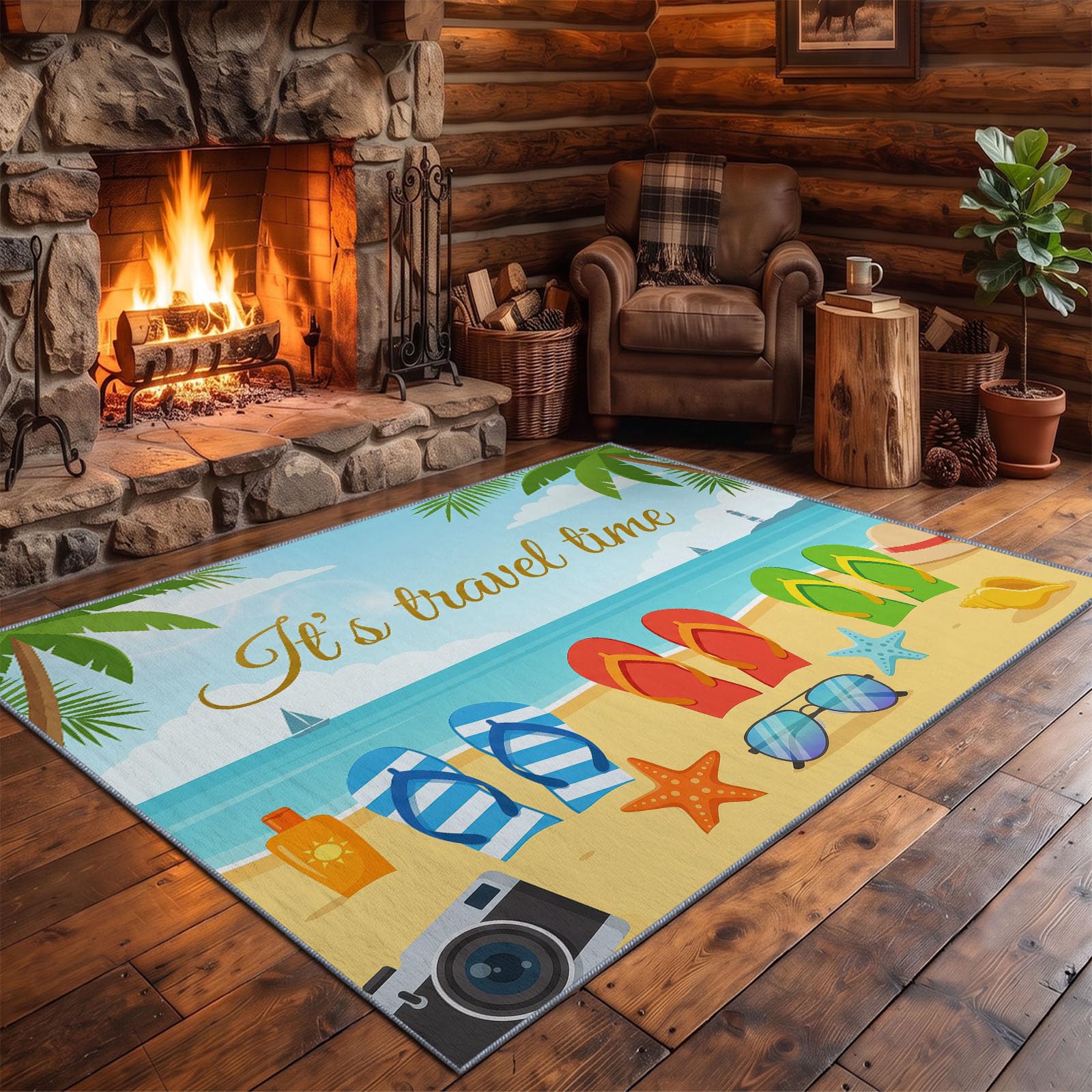 Bleu Clair Tapis Salon 80 x 150 cm, Cartoon Lavable en Machine Tapis | Chambre Antidérapant, Plage Étoile De Mer Tapise Bureau Salle a Manger, Doux Poil Ras Rug, Cuisine