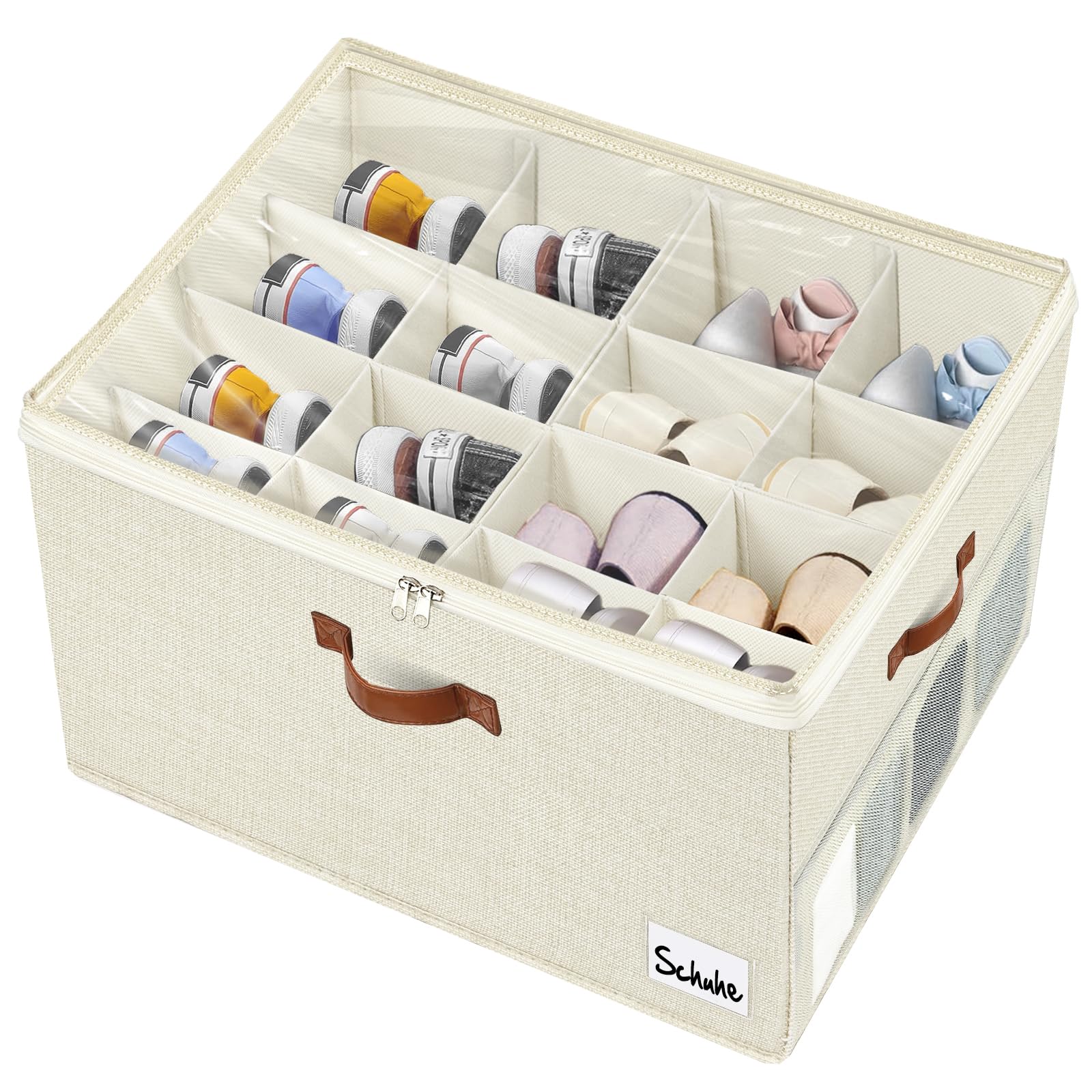 VERONLY Cajas Para Zapatos, Organizador de Zapatos Para Armario Con tapas Transparentes, Ahorra Espacio Cajas Almacenaje Zapatos, Plegable, Caben 16 Pares, Con Asas Reforzadas